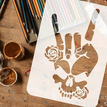 Skull Rose Metal Hand Stencil